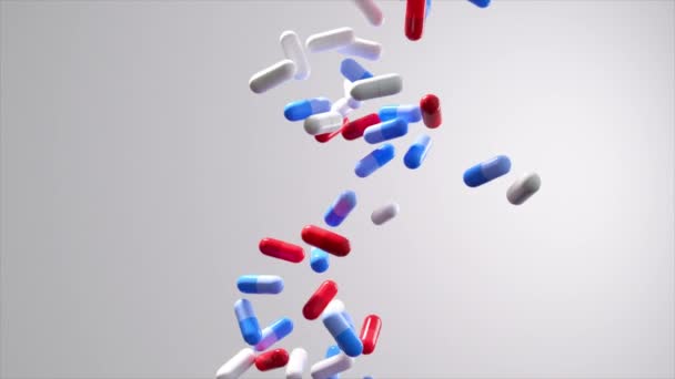 在光线渐变背景下 在3D动画中漂浮药丸 象征健康 — 图库视频影像