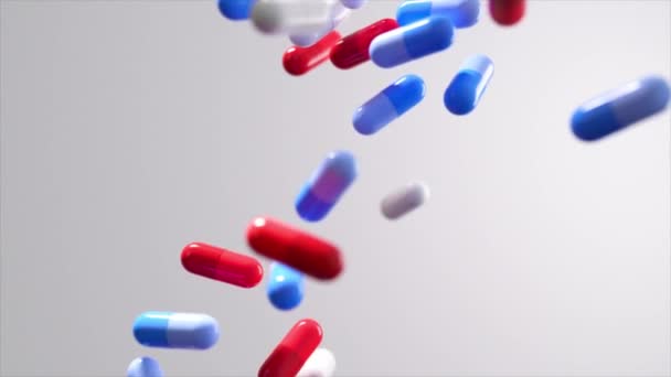 Pilules Flottantes Dans Animation Sur Fond Gradient Lumineux Symbolisant Santé — Video