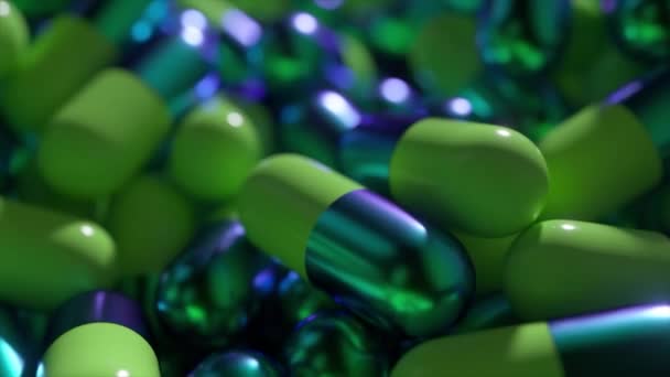 Pillole Iridescenti Sospensione Con Ombre Leggere Morbide — Video Stock