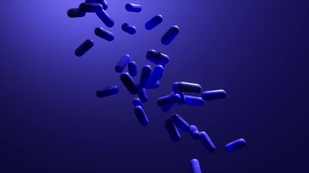 Een Stroom Van Blauwe Geneeskrachtige Capsules Die Een Passende Achtergrond — Stockvideo