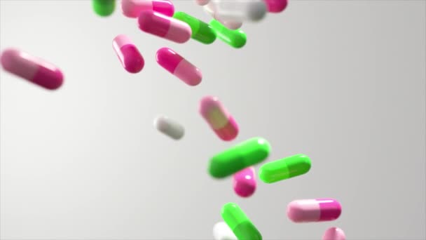 Cápsulas Medicinales Cascada Sobre Fondo Simbolizando Escenario Sobredosis Dentro Del — Vídeos de Stock