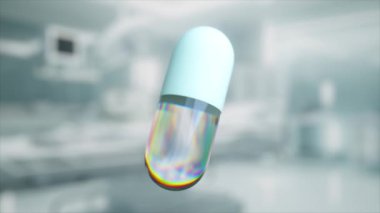 Holografik tabanlı 3 boyutlu kapsül, steril bir aura yayarak klinik bir ortamda yüzüyor..