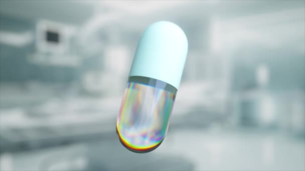 Capsule Holographic Base Floats Clinical Setting Exuding Sterile Aura — Stock Video