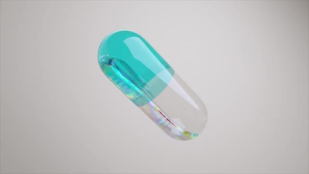 3D胶囊 带有充满活力的颗粒 明亮的背景上有透明的青色外壳 — 图库视频影像
