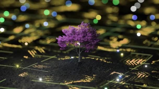 Stock Motion Graphics Video Shows Futuristic Digital Glowing Wall Trees — Stock Video