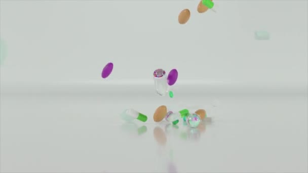 배경에 떨어지는 항생제 비타민 애니메이션 — 비디오
