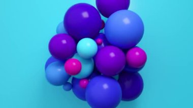 Canlı mavi ve mor küreler bir araya gelerek, neşeli ve renkli bir 3 boyutlu görsel sunar..