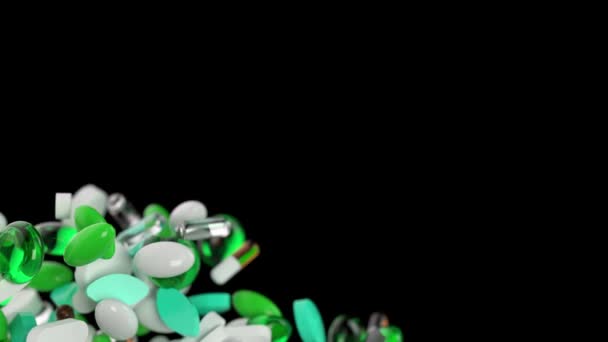 Kapsle Pilulky Rozptýlit Nulové Gravitaci Černém Pozadí Metafora Pro Farmacii — Stock video