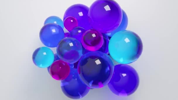 Egy Csomó Fényes Áttetsző Gömb Kék Lila Árnyalatokban Hűvös Üveges — Stock videók