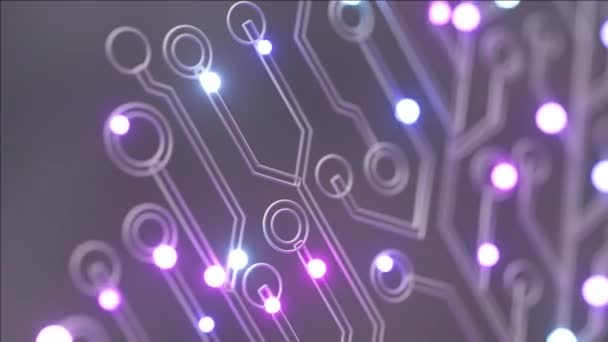 软紫色色调发光结点的线路板树的特写 混合技术和艺术风格 — 图库视频影像