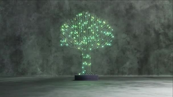 Безшумна Анімація Схеми Дерева Яким Зеленим Світінням Пропонує Освіжаюче Злиття — стокове відео