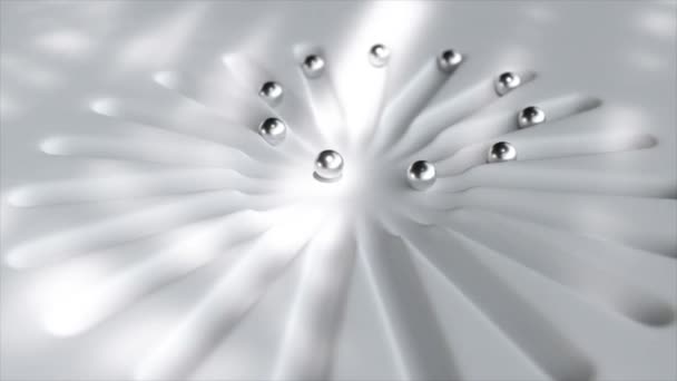 Hypnotische Animation Glänzender Metallischer Kugeln Die Sich Vor Einem Weißen Stock-Filmmaterial