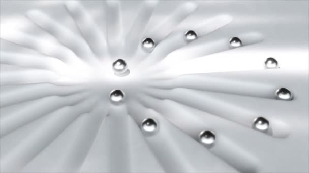 Dynamic Animation Metallic Spheres Radiating Outwards Light Wooden Background Showcasing — Stock Video