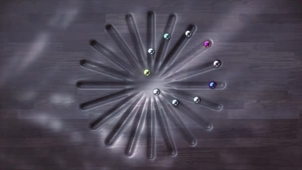 Animación Serena Esferas Reflectantes Expandiéndose Suavemente Sobre Una Superficie Madera — Vídeo de stock