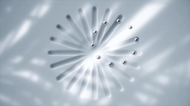 Minimalistyczna Animacja Monochromatycznych Sfer Promieniujących Czystym Białym Tle Symbolizująca Jasność — Wideo stockowe