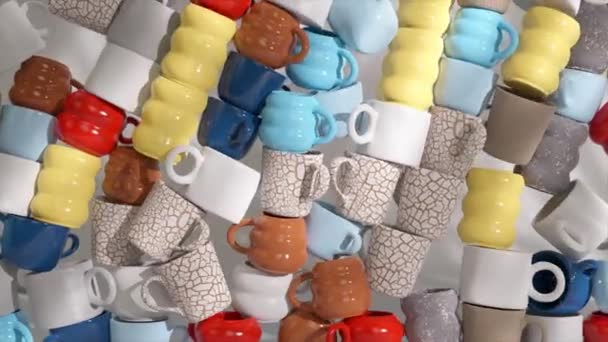 Различные Текстурированные Кружки Кофе Сложены Абстрактный Шаблон — стоковое видео