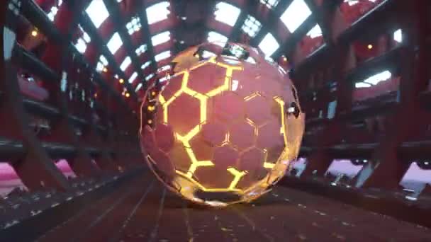 Esfera Hexagonal Dourada Corredor Futurista Vermelho — Vídeo de Stock