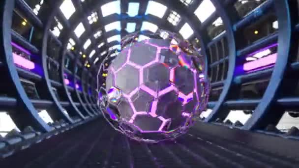 Esfera Hexagonal Iridescente Túnel Azul Ficção Científica — Vídeo de Stock