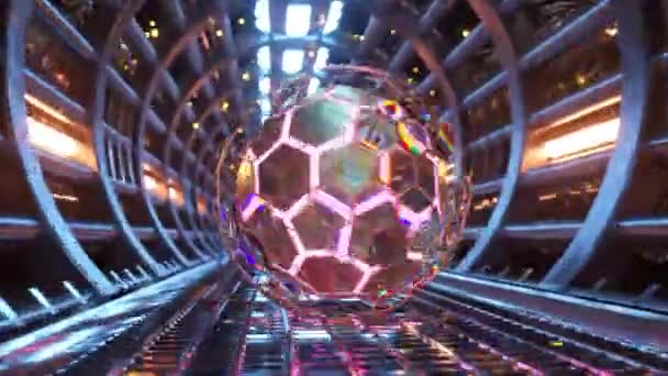 Esfera Futurista Con Patrón Hexágono Dentro Del Túnel Ciencia Ficción — Vídeos de Stock