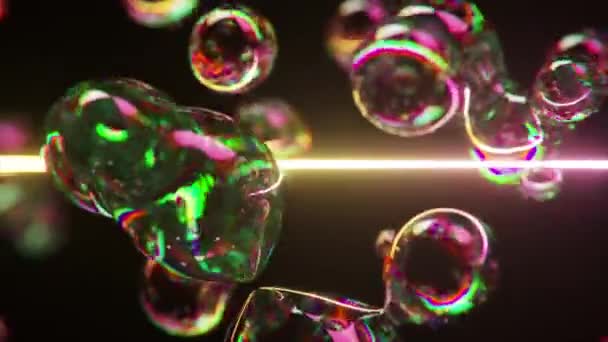 Animace Duhových Bublin Laserovým Světlem Tmavém Pozadí — Stock video