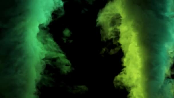 Siyah Arkaplanda Yeşil Sarı Dumanların Boyutlu Animasyonu — Stok video
