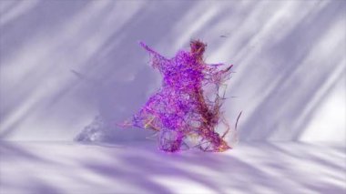 Dans eden bir figürün soyut üç boyutlu tasviri. Güneş ışığı altındaki bir odada uzun gölgeler oluşturan renkli kablo hatlarından karmaşık bir şekilde tasarlanmış.