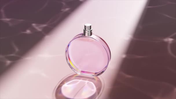 Elegant Rendering Perfume Bottle Reflective Pink Surface Soft Lighting Subtle — Stok video