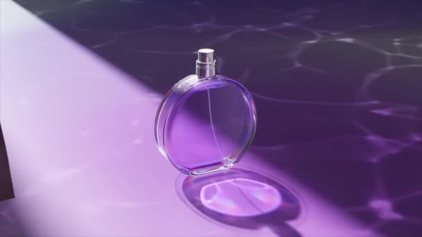 Modern Rendering Perfume Bottle Vibrant Purple Wavy Surface Dynamic Lighting — стоковое видео