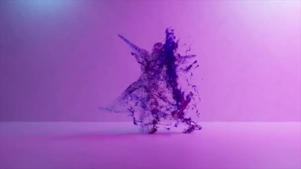 Striking Rendering Dancing Figure Made Purple Particles Pink Background Dynamic — Vídeo de stock