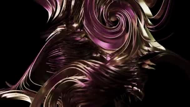 Abstract Animation Featuring Chaotic Swirl Metallic Ribbons Mix Rose Gold — Stockvideo
