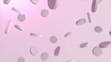 Ağır çekimde düşen beyaz haplar. Kusursuz bir döngünün 3 boyutlu animasyonu. Tıp ve ilaç alanındaki iş kavramı.