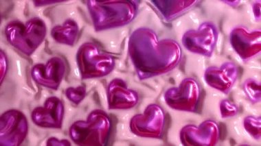 Pürüzsüz, açık pembe bir yüzeyde parlak pembe kalpler romantik bir tasarım yaratıyor.