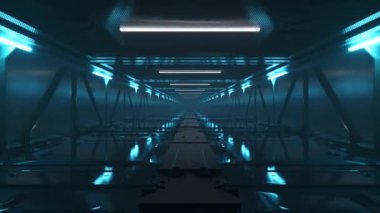 Mavi ve mor neon ışıklı gelecekteki tünel