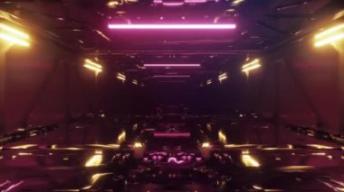 Pembe ve sarı neon ışıklı gelecekteki tünel