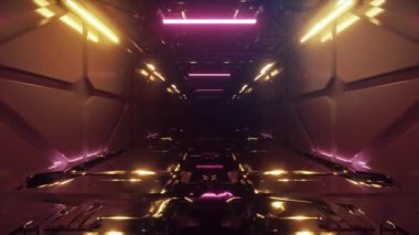 Pembe ve sarı neon ışıklı gelecekteki tünel