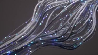Akan fiber optik kablolar, canlı, parlayan ışıklar dijital veri ve iletişimi temsil ediyor.