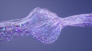 Parlak, çok renkli fiber optikler soyut bir akış yaratıyor, verileri ve gelecekteki ağları simüle ediyor