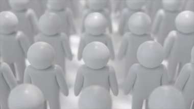 Canlı yeşil bir figür, bireyselliği, eşsizliği ve çoğunluktan farklı olmayı temsil eden beyaz figürlerin arasında yer alıyor..