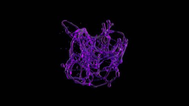 Siyah arkaplana karşı hareket eden mor sıvının soyut 3D animasyonu