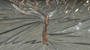 Yanardöner yansımaları olan şeffaf bir maddeden yapılmış uzay-zaman sürekliliğini çarpıtan 3 boyutlu tahta bir sopa.