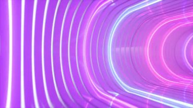 Yumuşak pembe ve mor neon ışıklı soyut tünel fütüristik bir görünüm yaratıyor.