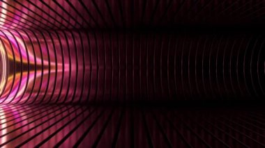 Parlak sarı, yeşil ve kırmızı neon ışıklı soyut tünel dinamik bir görünüm yaratıyor.