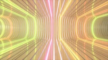 Konsantrik çizgileri olan parıldayan neon yeşil bir tünelin soyut 3D görüntüsü