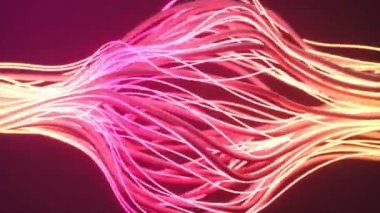 Koyu arkaplanda akan neon pembe ve turuncu çizgilerin gelecekteki 3D görüntüsü