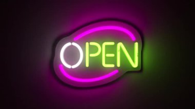 Neon ışıkta açık tabela, 3 boyutlu görüntüleme
