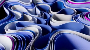 Renkli kağıt şeritler dinamik bir şekilde dans ediyor, akışkan dönüşüm hareketi ve canlı organik tasarım ile soyut animasyon desenleri oluşturuyor. 3d canlandırma