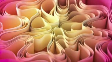 Pembe ve sarı kağıt şeritler büyüleyici organik desenler oluşturuyor, dinamik hareket ve akışkan görsel karmaşıklıkla katman katman ve iç içe geçiyor. 3d canlandırma