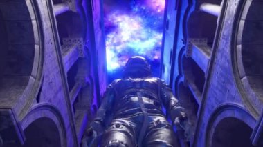 Astronot, antik uzaylı harabelerinde gezinerek tavandaki bir açıklıktan çarpıcı bir galaksi görüntüsünü gözler önüne sererek merak ve macera hissi uyandırıyor.