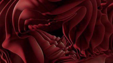 Pürüzsüz, dalgalı kırmızı kumaş kıvrımları soyut bir şablon oluşturur, yumuşak ışıkla aydınlatılır, kıvrımları ve gölgeleri vurgular, lüks ve dokunsal bir görsel deneyim yaratır.