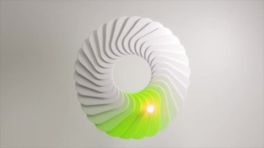 Beyaz arka planda hareket eden renkli gradyanı olan soyut beyaz daire. İlerleme, evrim, dönüşüm gibi konular için ideal